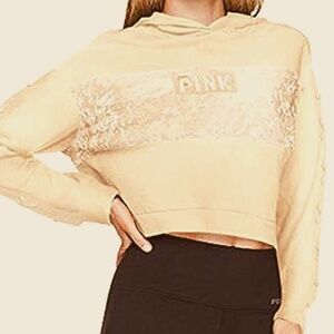 Victorias Secrets Pink Pure Ivory Velvet Stripe Pullover Sweatshirt